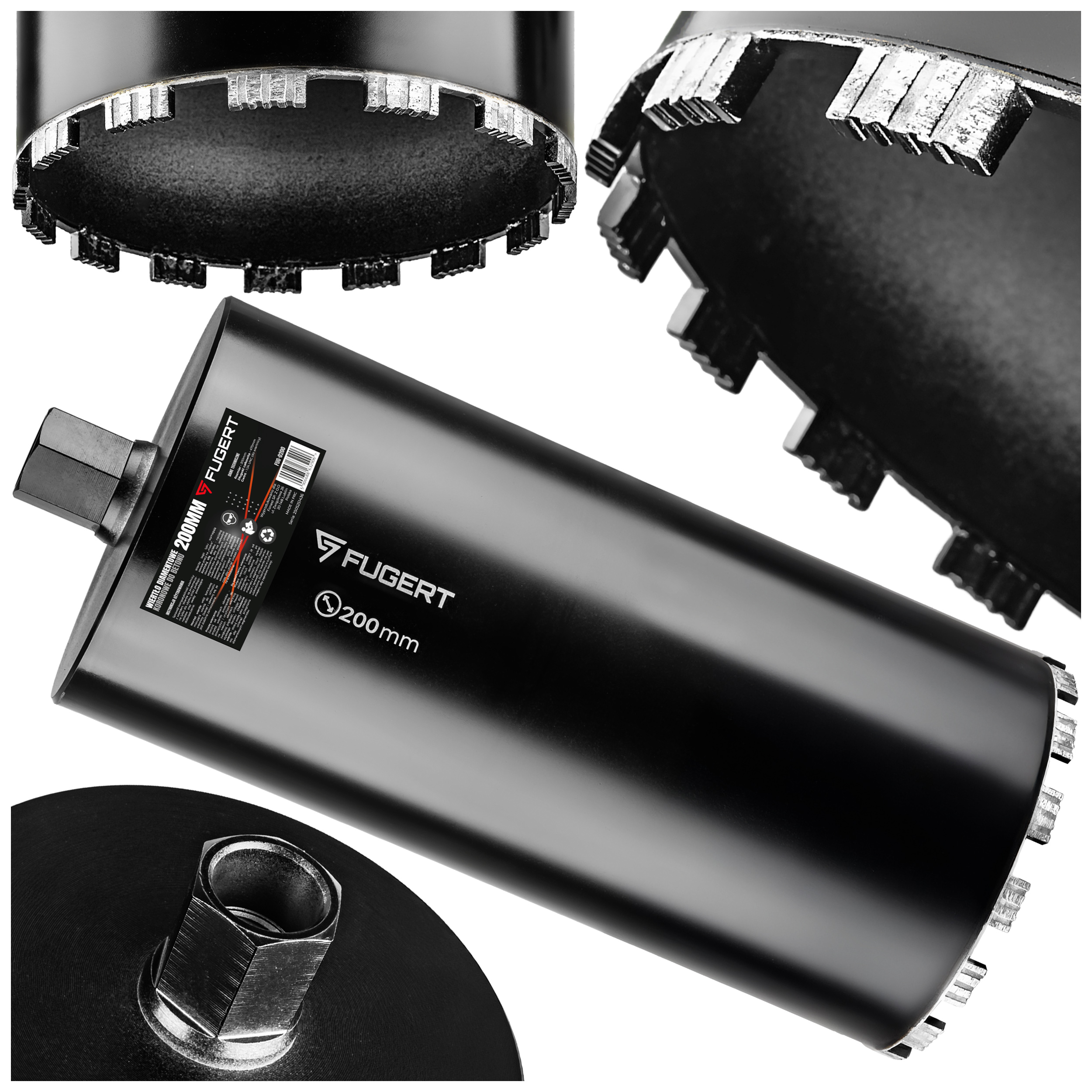 WIERTŁO KORONOWE DO BETONU DIAMENTOWE 200MM 1.1/4 UNC FUGERT FUG-0200