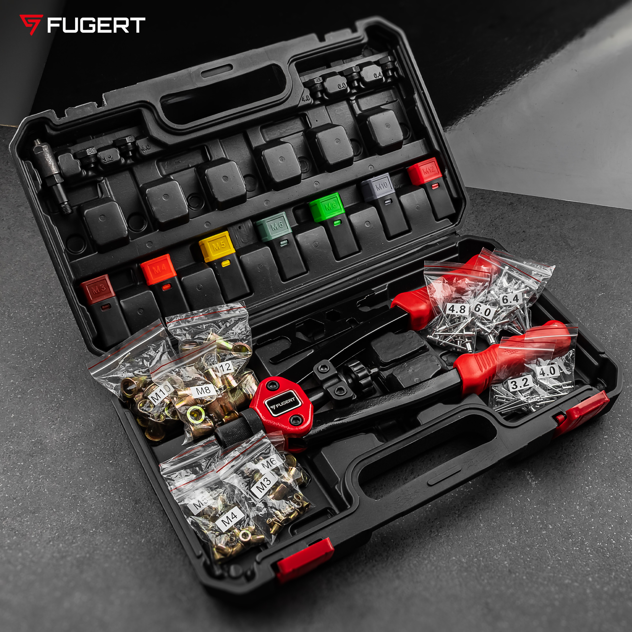 NITOWNICA RĘCZNA SET 2W1 DO NITONAKRĘTEK I NITÓW + WALIZKA FUGERT FUG-0196