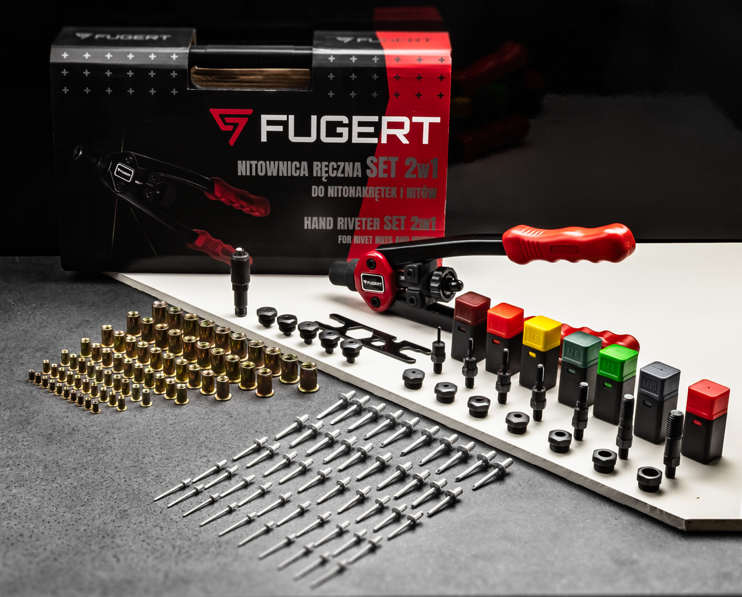 NITOWNICA RĘCZNA SET 2W1 DO NITONAKRĘTEK I NITÓW + WALIZKA FUGERT FUG-0196