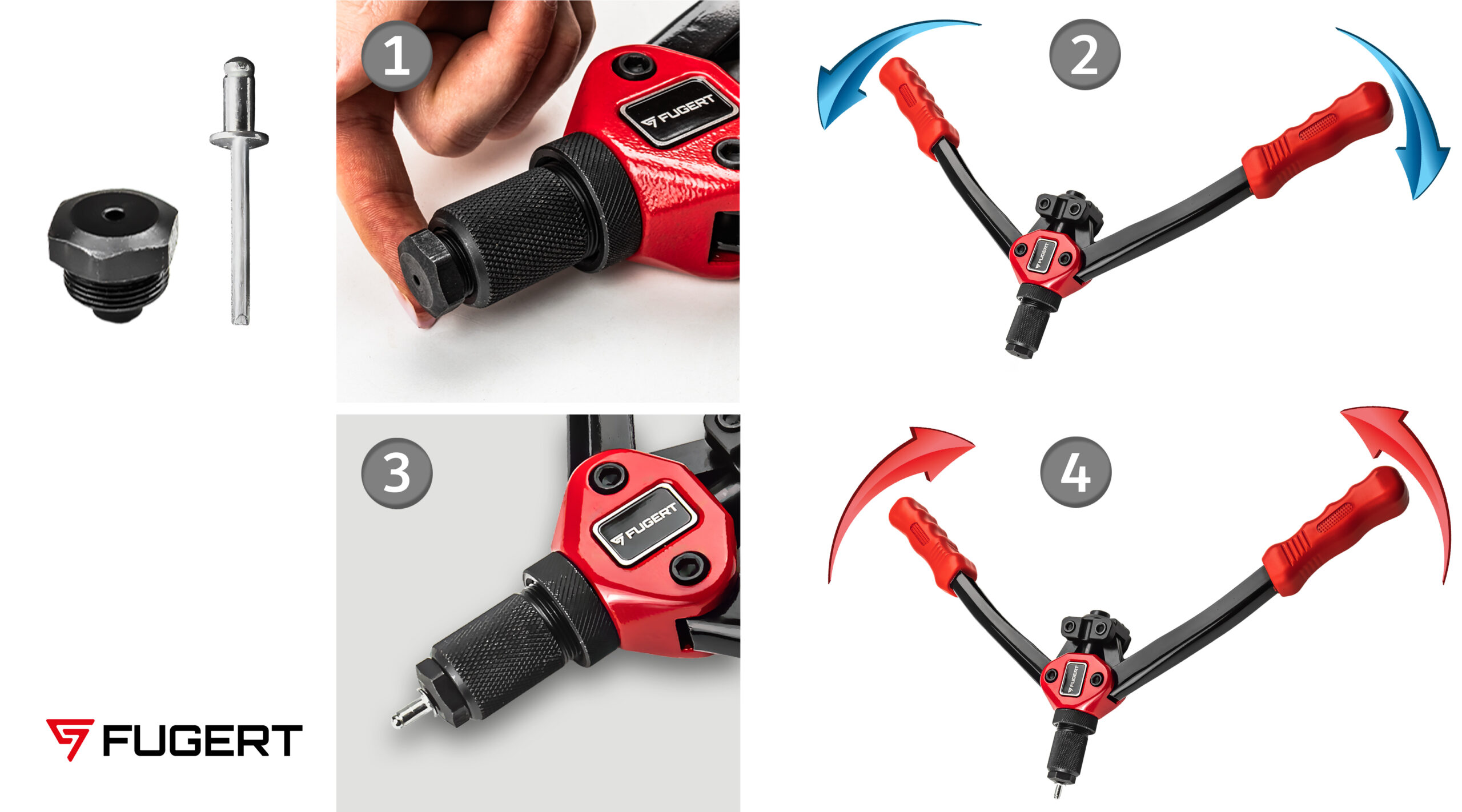 NITOWNICA RĘCZNA SET 2W1 DO NITONAKRĘTEK I NITÓW + WALIZKA FUGERT FUG-0196