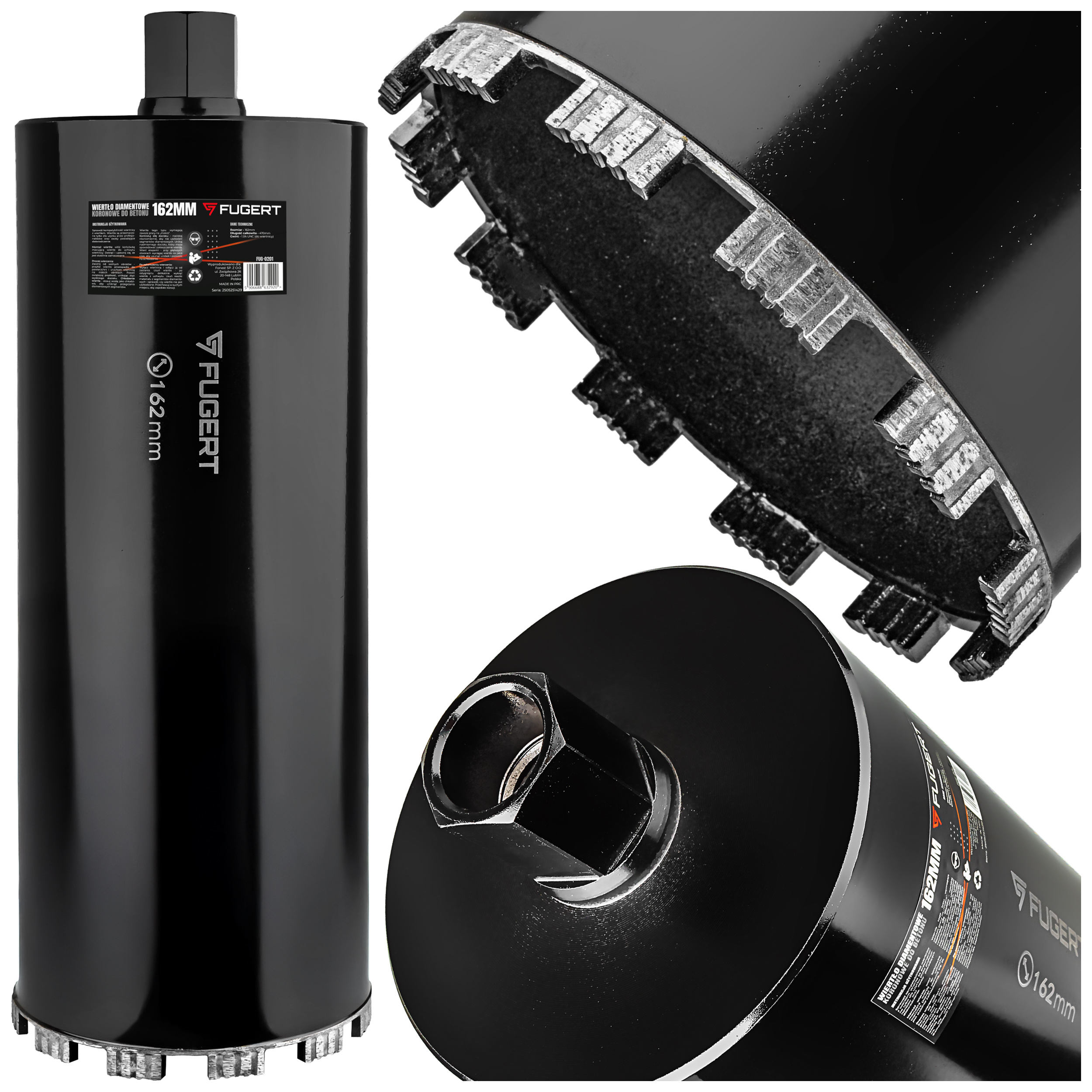 WIERTŁO KORONOWE DO BETONU DIAMENTOWE 162MM 1.1/4 UNC FUGERT FUG-0201