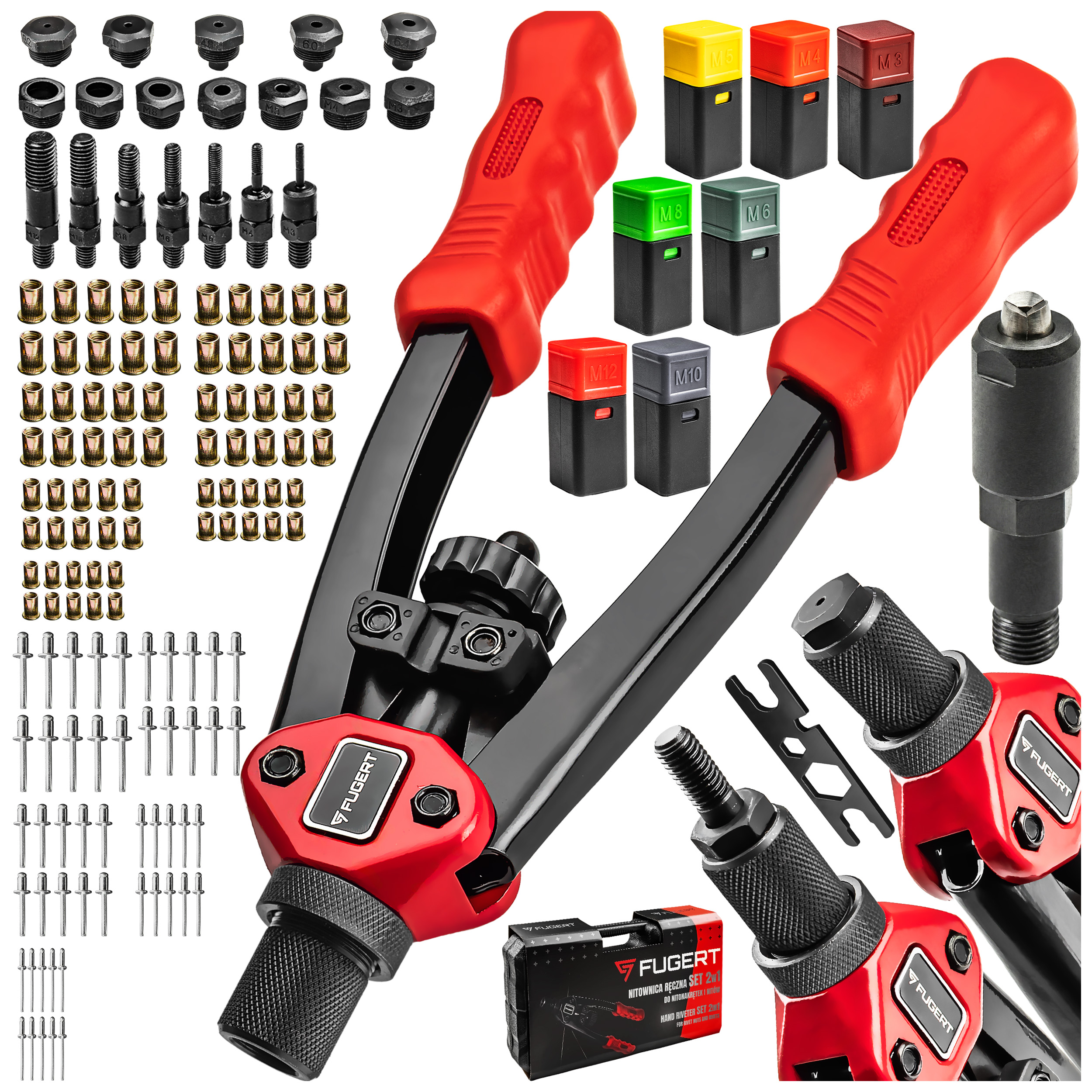 NITOWNICA RĘCZNA SET 2W1 DO NITONAKRĘTEK I NITÓW + WALIZKA FUGERT FUG-0196