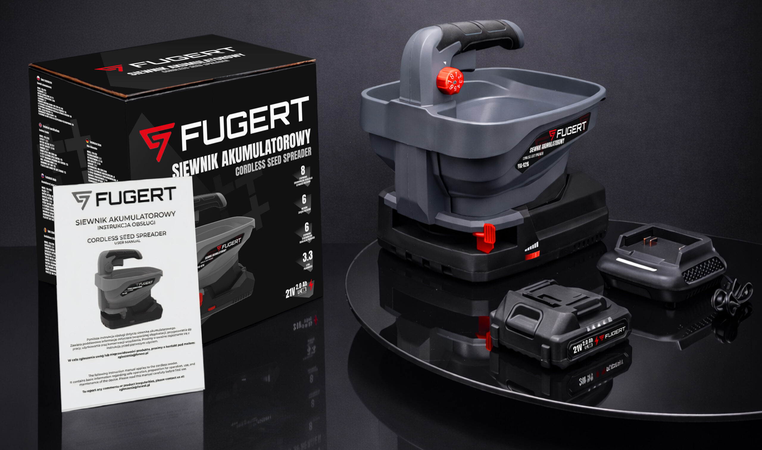 SIEWNIK AKUMULATOROWY UNIWERSALNY 3,3L Z REGULACJĄ 21V 2Ah FUGERT FUG-0216